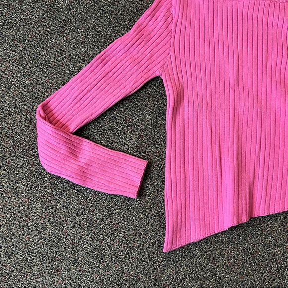 FOREVER21 NWT Bright Pink Square Neck Asymmetrical Ribbed Knit Sweater Shirt M - Picture 9 of 16